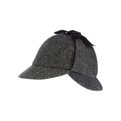 Grey pure wool herringbone Harris Tweed deerstalker cap